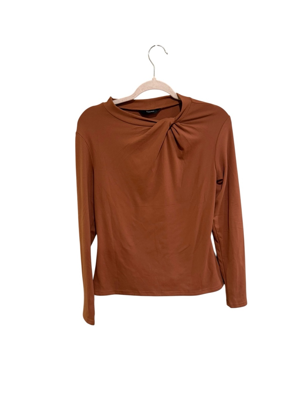 Viral Super Soft Draped Twist Long Sleeve Top in Caramel - Size Medium